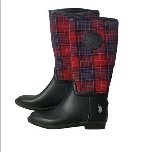 red black plaid boots